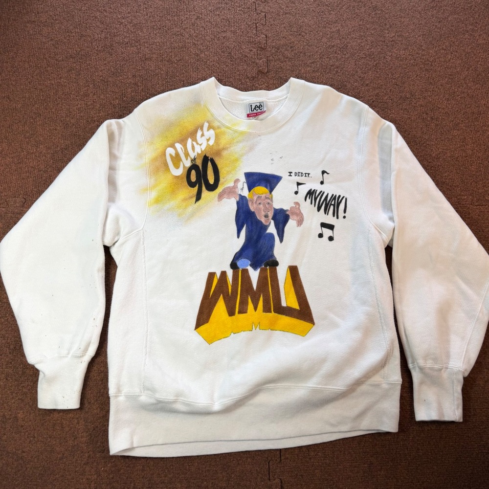 Vintage 1990 Lee Cross Grain WMU Class of 90 Sweatshirt USA Made Large White